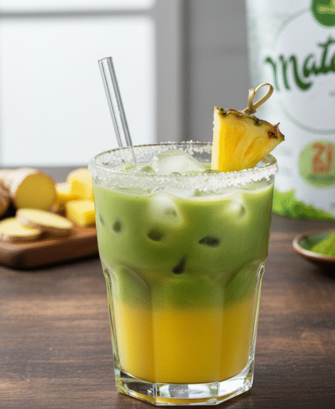 Matcha-Pineapple-Ginger Iced Drink